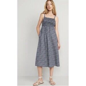 Old Navy Fit & Flare Cottage-core Poplin Smocked Cutout Midi Dress Women's Sz S